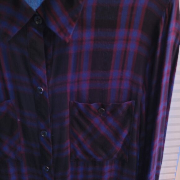 CAbi 3431 Check Shirt Plaid Peplum Long Sleeve Blue Black Size Medium - Picture 2 of 3